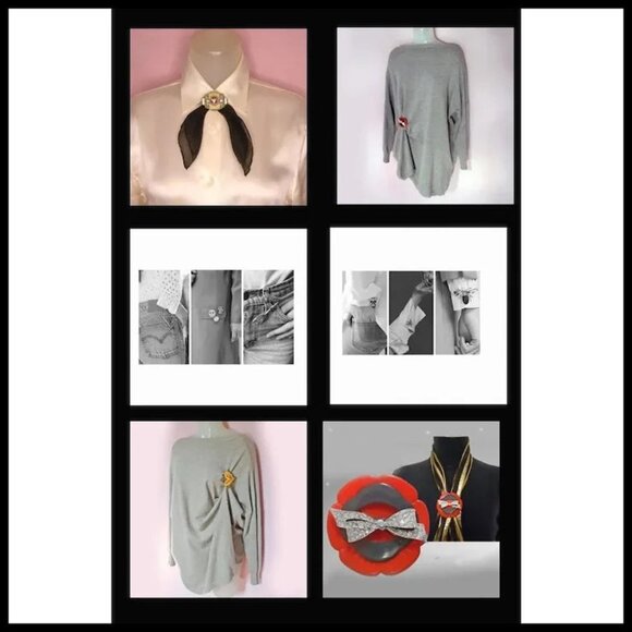 Big Flower Brooch Pin - Scarf Slide with Rainbow Rhinestones - Handmade OOAK - Picture 10 of 12